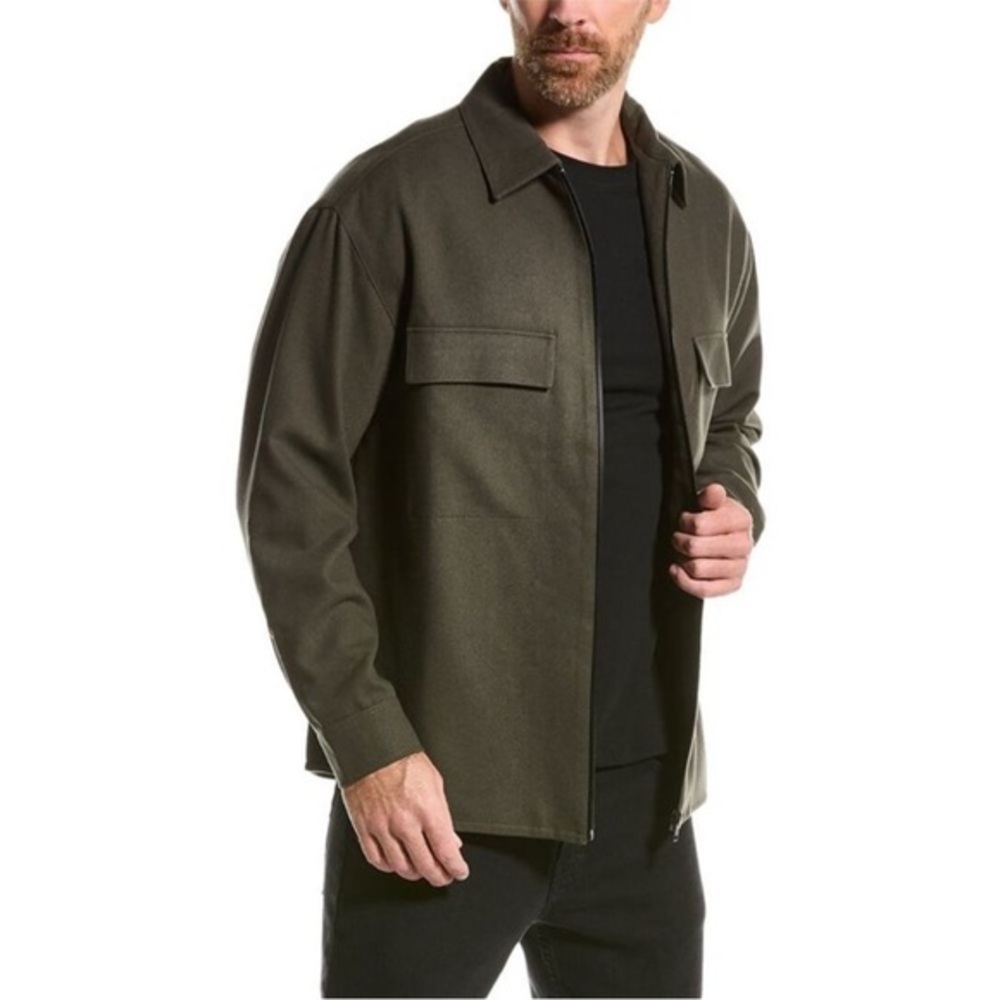 Frame Shacket Modern Zip Shirt Jacket Flannel in Olive Green